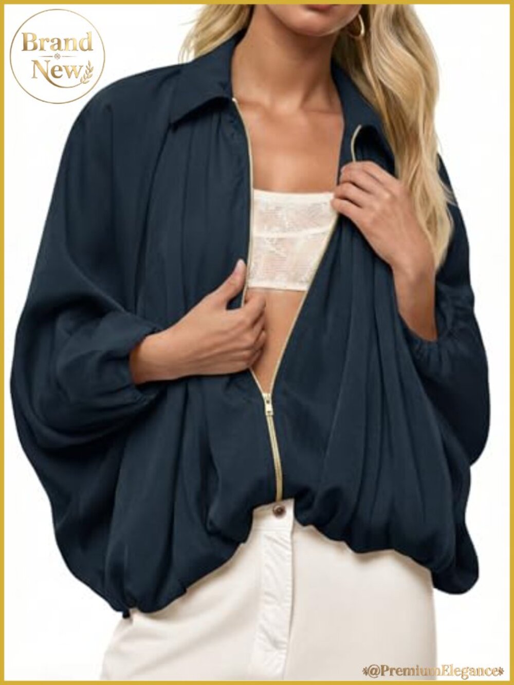 Oversized Batwing Puffer Bomber Jacket Zip Up Casual